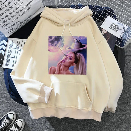 Ariana Grande Casual Drawstring Kangaroo Pocket Hoodies Sweatshirt Women's Clothing Clothing Winter Clothes Women