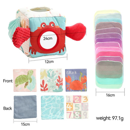 Baby Montessori Rattle Toy Cotton Animal Tissue Box Kid Finger Exercise Cloth Busy Box Toy Baby Educational Activity Sensory Toy