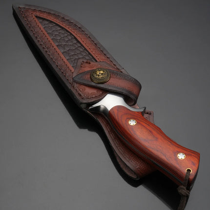 Fixed Blade Knife Kitchen Knife with Wooden Handle Leather Sheath for Cleaver Meat Fish Fruit Vegetable Slicing Cooking Butcher