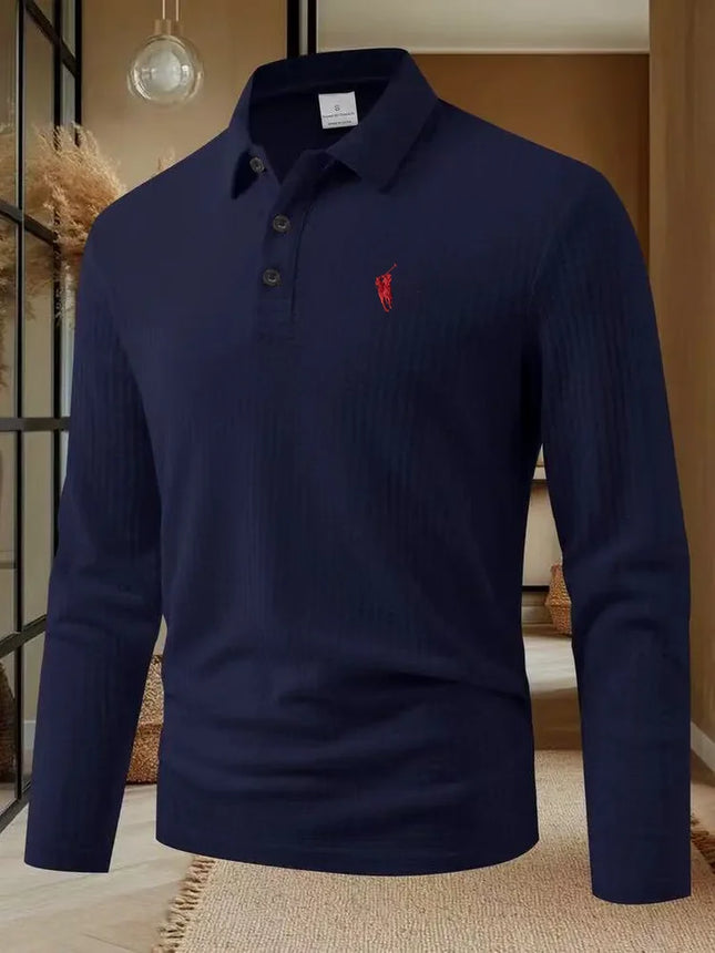 Men's embroidered horse fashion brand long sleeved polo shirt for spring and autumn comfortable casual breathable T-shirt top