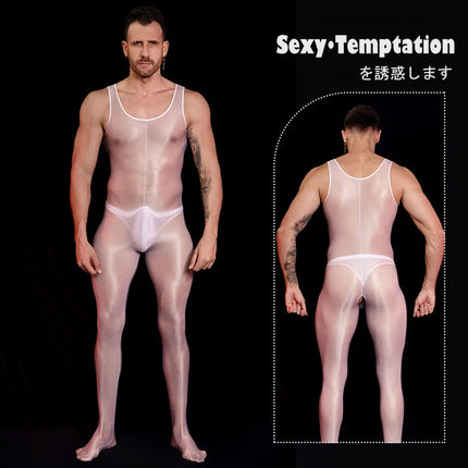 Hot Sexy Bodysuit Men Tights Sleeveless Erotic Lingerie One Piece Jumpsuit Oil Glossy Smooth Stretchy Playsuit Sex Porno Clothes