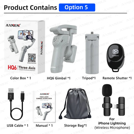 AXNEN Smart 3-Axis Handheld Gimbal Stabilizer for Smartphone with Fill Light for iPhone Android Face Tracking Tiktok Vlog Kit