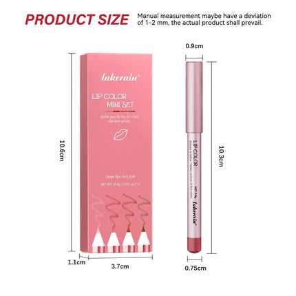 1/4Pc Mini Waterproof Matte Lipliner Pencil Pink Brown Contour Tint Lipstick Lasting Non-stick Cup Moisturising Lips Makeup Kit