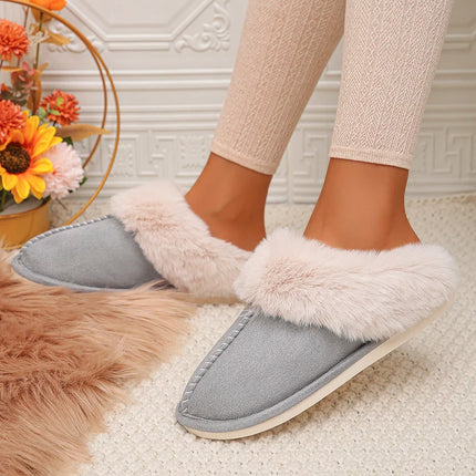 Closed Toe Warm Cotton Slippers Women Faux Fur Thick Plush Winter Home Shoes Woman Lightweight Casual Indoor Slides Female