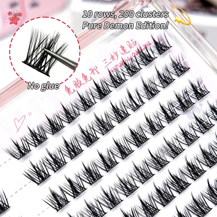 BQI Large-Capacity Glue-Free False Eyelashes Natural Curled Segmented Self-Adhesive Eyelashes No Glue Require Easy to Wear