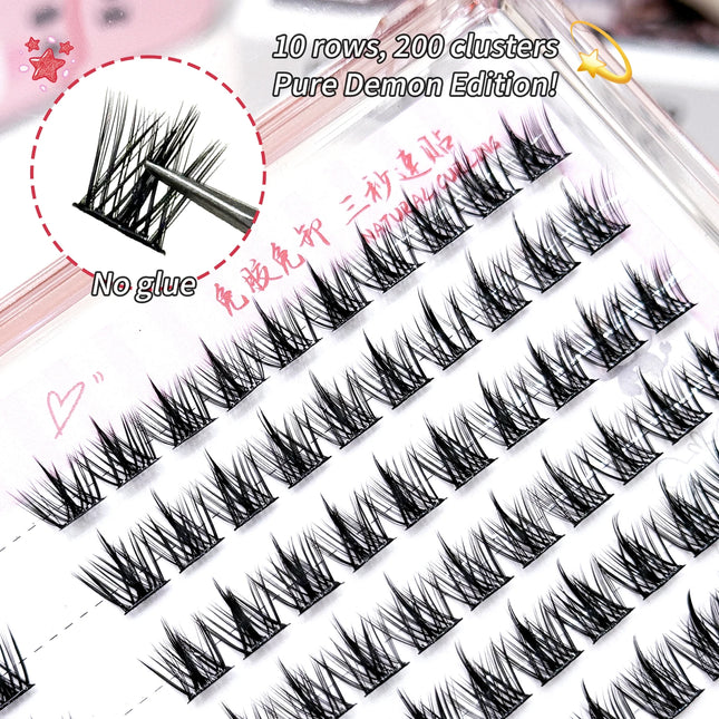 BQI Large-Capacity Glue-Free False Eyelashes Natural Curled Segmented Self-Adhesive Eyelashes No Glue Required Easy to Wear