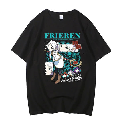 High Quality Cotton Frieren Beyond Journey's End Anime Printed T-shirt Comfortable Breathable Short Sleeve Round Neck