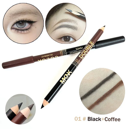 Mulitfuntional Two-Tone Black White Wood Eyeliner Pencil Pearl Highlighter Makeup Pen Brown Eyebrow Draw Lower Eyelash Cosmetics