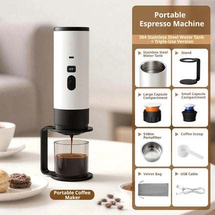 2026NEW Upgrade Portable 3-in-1 Espresso Maker 51mm filter Basket, Rechargeable, for Nespresso/DolceGusto/Ground, Camping Travel