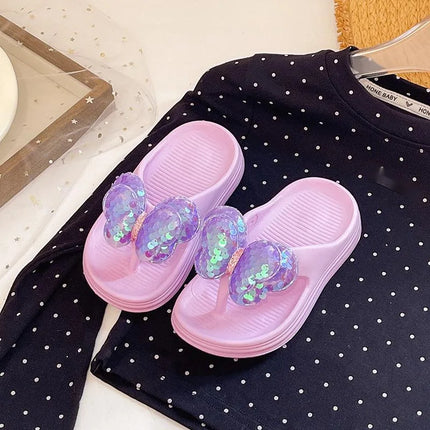 Bling Butterfly Girls Princess Slippers Summer Solid EVA Waterproof Children Flip Flops Fashion Soft Bottom Kids Beach Slippers