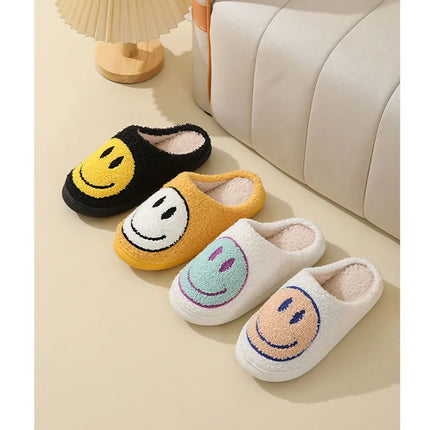 Cute Smiles Women's Fluffy Slippers Winter Indoor Closed Toe Warm Couple Slippers Woman Non-slip Flat Heel Fur Home Slides Shoes