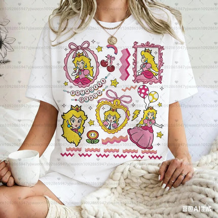 2026 Short Sleeve Tee Mario Princess Peach Girly Tee, Men Woman T-Shirts Gifts For Boyfriend Summer Tops Men Women T-Shirt