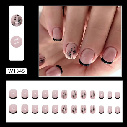 Fresh Flower 24 Pcs Press on Nails Pink Nail polish Glossy Artificial Finger Manicure Reusable False Nails for Women
