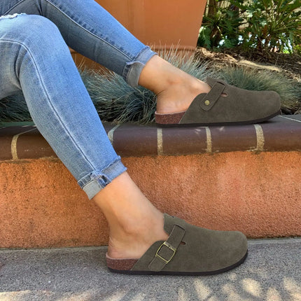 Kidmi Summer Clogs for Women Men Suede Clogs Adjustable Buckle Slip-on Cork Footbed Mules Clogs Antislip Sole Slippers Unisex