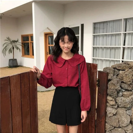 Casual Base Layer Top Autumn Collection Fresh Korean Style Doll Collar New Model Long Sleeve Shirt Women's Top