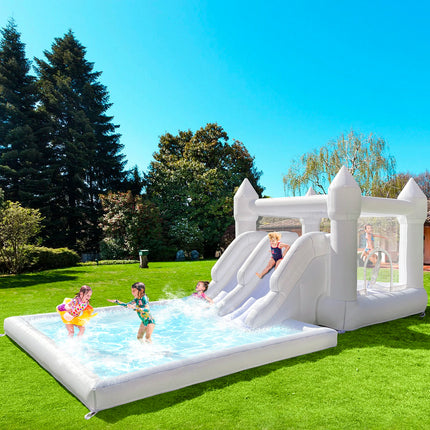 White Bounce House For Kids 4*3*2.6M Bouncy House White For Children Inflatable Jumping Castle With Blower Slide 5-8 Kids
