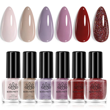 BORN PRETTY 6ml Red Silver Gold Color Christmas Nail Polish Set 6Pcs Natural Air Dry Nail Art Varnish Manicure Nail Art Design