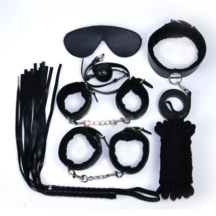 7/8/10Pcs Set Bondage Gear BDSM Plush Leather Wrist Leg Restraint Straps Hand Ankle Cuffs Adults Sex Toys Restraint Kits