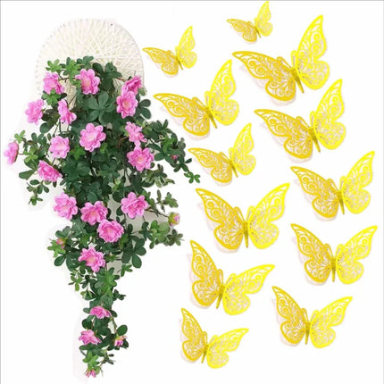 12pcs/Set 3D Hollow Butterfly Wall Stickers Bedroom Living Room Stickers for Wedding Party Decoration 3D Fridge Decals Wallpaper