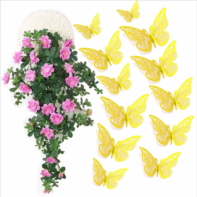 12pcs/Set 3D Hollow Butterfly Wall Stickers Bedroom Living Room Stickers for Wedding Party Decoration 3D Fridge Decals Wallpaper