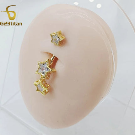 G23titan Zircon Stars Dangle Belly Button Ring 14G 8-16mm Titanium Bar Hypoallergenic Navel Piercings Women Sexy Jewelry Ombligo
