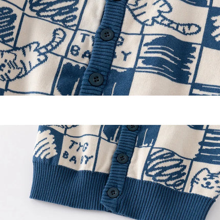 Boys Girls Sweater Winter Cute Kid Sweater Cardigan Knitted Top Cartoon Little Cat Printed Knitted Coat Cotton Children Clothes