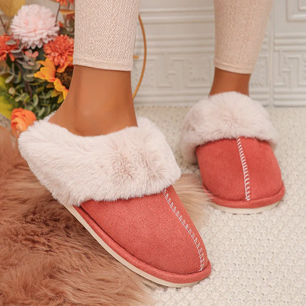 Closed Toe Warm Cotton Slippers Women Faux Fur Thick Plush Winter Home Shoes Woman Lightweight Casual Indoor Slides Female