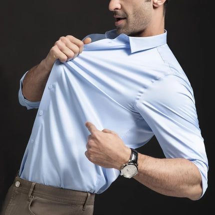 Men's long sleeved wrinkle resistant business suit high-end suit solid color shirt with silky non ironing shirt