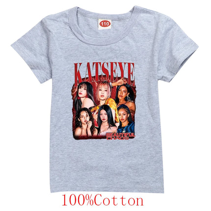 Hot Katseye T Shirt Kids Summer Clothes Girls Short Sleeve T-Shirt Toddler Boy Cotton Casual Tops Children's Fashion Streetwear