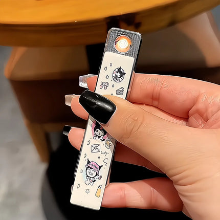 Kuromi USB Charging Lighter, Hello Kitty Ultra Thin Windproof Lighter, Ins High Beauty Creative Personalized Cigarette Lighter
