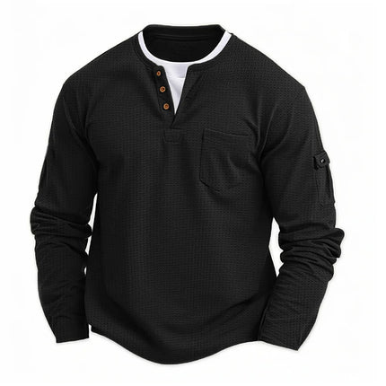 New Spring Autumn Men's Casual Sports Button Neck Crew Neck Long Sleeve Polo T-shirt Comfortable Henley Top Male Basic Clothing