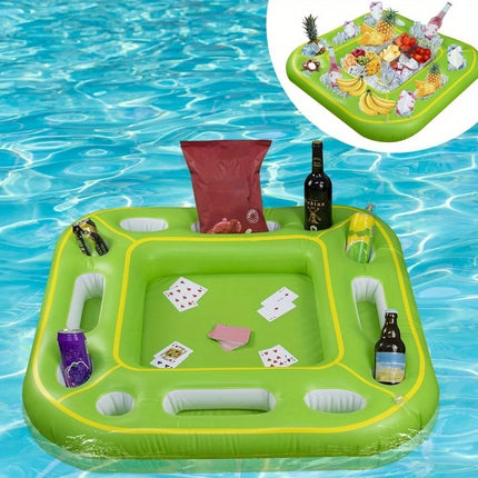 Floating Table for Pool Game with Waterproof Playing Cards, Inflatable Pool Party Tray Float for Drink Snack Holder