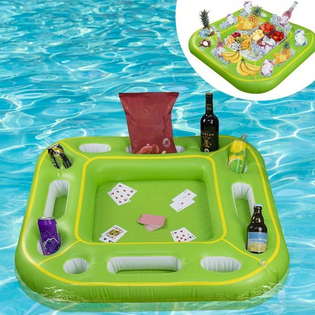Floating Table for Pool Game with Waterproof Playing Cards, Inflatable Pool Party Tray Float for Drink Snack Holder