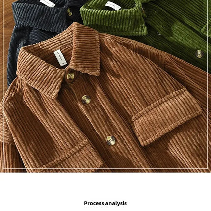 New Fashionable Corduroy Long Sleeve Men's Shirt Casual Loose-Fit Top Jacket High Quality Amazon Autumn/Winter Collection