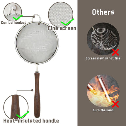 Kitchenism 304 Stainless Steel Mesh Strainer Filter Spoon with Wooden Handle for Filtering Juices Residues Flour Tea