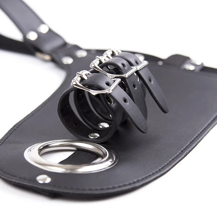 Sexy Leather C-Strings Chastity Device Thong with Penis  Men Cock Crotchless Panties Chastity Belt Underwear Sex Lingerie