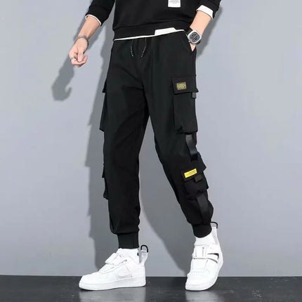 Men's Reflective Cargo Pants Korean Harem Techwear Trousers Trendy Streetwear Functional Multiple Pockets Stylish Casual Fit