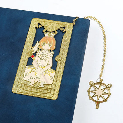 Kawaii Sweet Anime Card Cap tor Sakura Book Mark with Creberus Tassel Metal Bookmark for Women Girl Fans School Reading Supplies