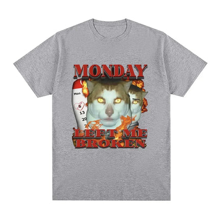 Funny Monday Left Me Broken Cat Meme Graphic TShirt women Casual Short Sleeve Tshirt Fashion Vintage Summer T-shirts Personality