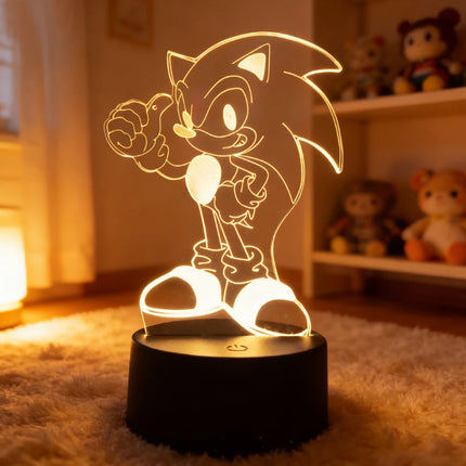 Sonices The Hedgehog Harajuku Anime Figures 3D LED Night Lights Cute Cartoon Home Bedroom Decoration Table Lamps Kids Toys Gifts
