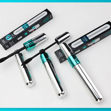 QIC Double Effect 4D Mascara Waterproof Long Curl Natural Thick Eyelash 2-in-1 Black Mascara with 2 Brush Heads
