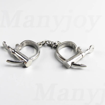 Stainless Steel Horseshoe Shape Wrist Lockable Handcuffs Metal BDSM Restraints Slave Manacle Chain Bondage Sex Toys Women Men