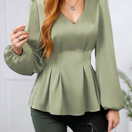 Women's Pleated Shirt | Sexy Slimming Design, Long-Sleeve Elegant Style, Cinched Waist Skirt Top