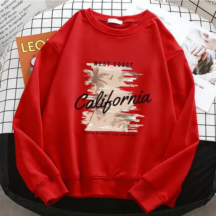 Fashion Y2k California West Coast Womens Hoodies Warm Fleece Sweatshirt Soft Breathable O-Neck Pullover Casual Female Clothes