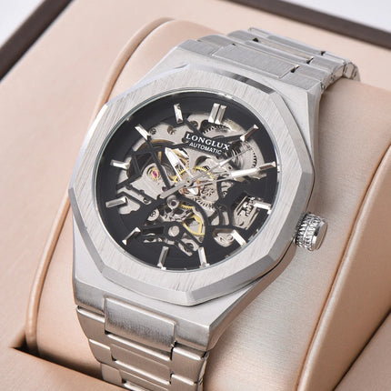 LONGLUX Men Automatic Watch Special Tough Guy Waterproof Skeleton Mechanical Watches Trend Alien Stainless Steel Gift Watch