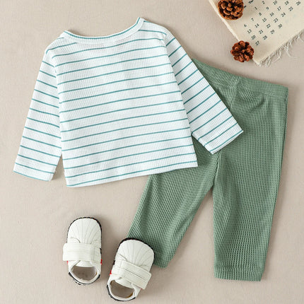 Toddler Baby Boys Clothes Fall Outfit Striped Crew Neck Long Sleeve Sweatshirt & Pants 2Pcs Set For 1-3Y Casual Daily Clothes