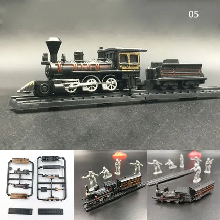 1/200 4D Steam Electric Locomotive Train Model 7cm Mini Plastic Building Kit Sand Table Assembly Toy For Children Gift