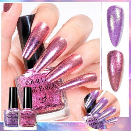 2pcs 8ml Chameleon Nail Polish Set Gorgeous Glitter Galaxy Chrome Holographic Nail Polish No-Bake Quick Dry Long-Lasting Nails