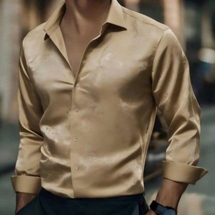Men's Brand New Silk Top with Regular Slim Fit, Ordinary Lapel, 3D Printed with Artistic Patterns, Fashionable and Comfortable,