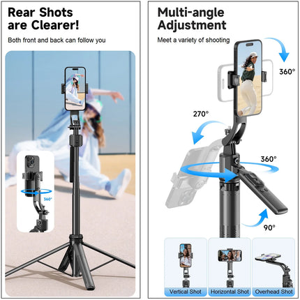 Extendable Auto Face Tracking Tripod 360° Rotation, No App, 64" Motion Sensor Phone holder Stand Camera Mount for Videos Vlogs